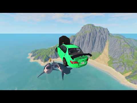 Cars Jump into Scary Sharks -  BeamNG Drive #3