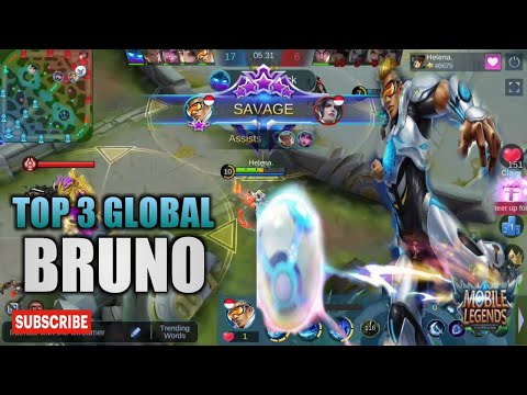 Top 3 Global Bruno | Tips and Build | Hyper Bruno Savage | By Helena. | MLBB