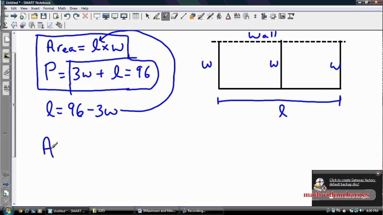 Optimization - Maximum and Minimum Area Problems