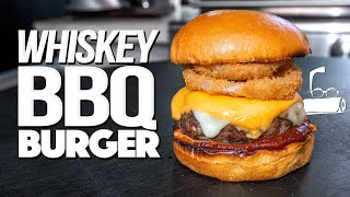 WHISKEY BBQ BURGER (W/ HOMEMADE ONION RINGS & BBQ SAUCE) | SAM THE COOKING GUY
