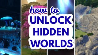 How to Access ALL HIDDEN WORLDS in The Sims 4 #TheSims4 #HiddenWorlds *they are so beautiful* 🌳☁