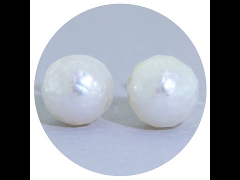  Cercei Stud Surub Aur Alb 14K Perle Naturale de Cultura cu Efect de Fatetare - Stralucire Speciala