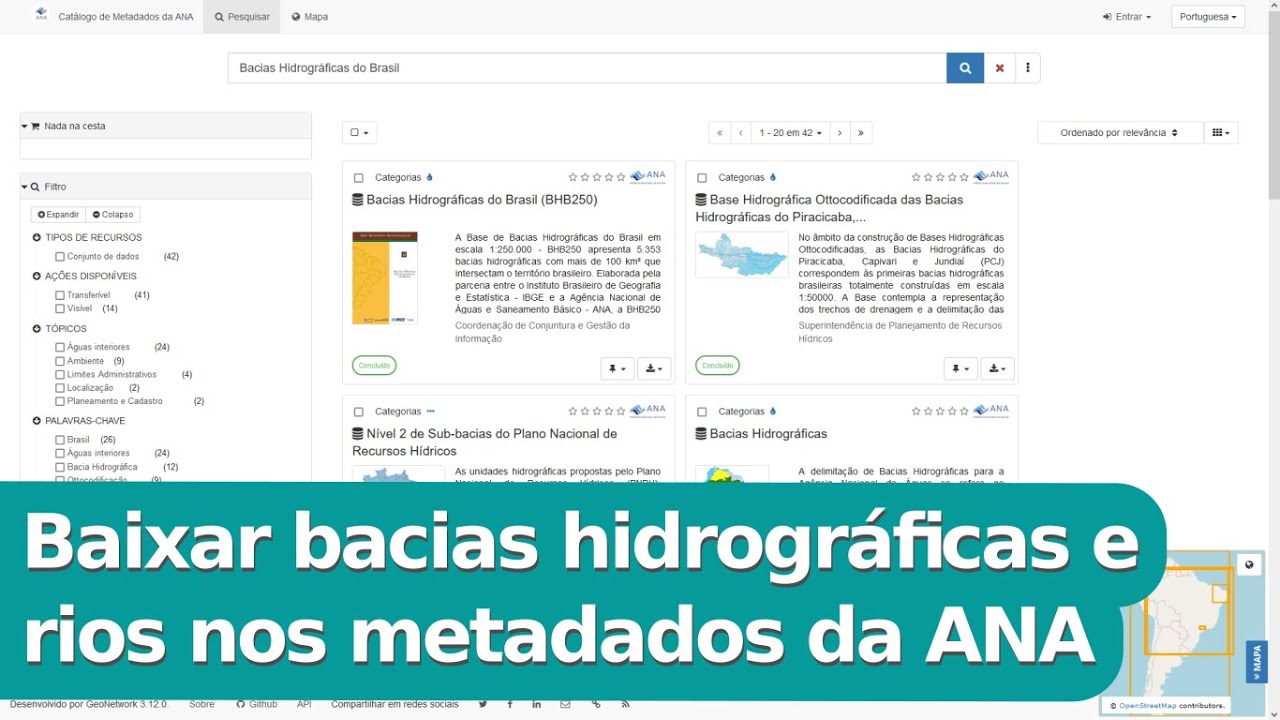Baixar bacias hidrográficas e rios no Metadados da ANA