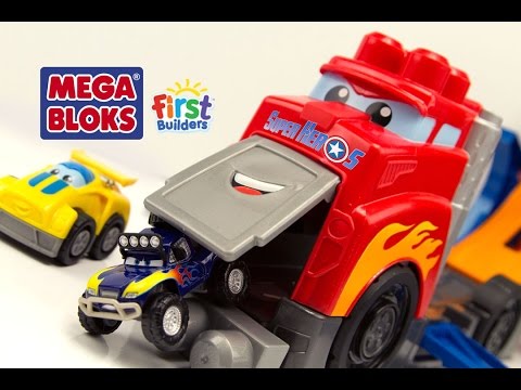 MegaBloks Fast Track Racing Rig Brinquedos Camion de course Cascades Cars First Builders Toy Review Video