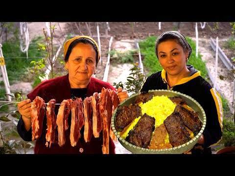 , title : 'Step by Step Cooking Azerbaijani Pilaf with Beef Steak on the Mangal | Gyata with Coconut'