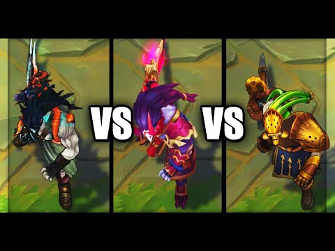 Blood Moon Tryndamere vs Demonblade vs Chemtech Tryndamere Skins Comparison (League of Legends)