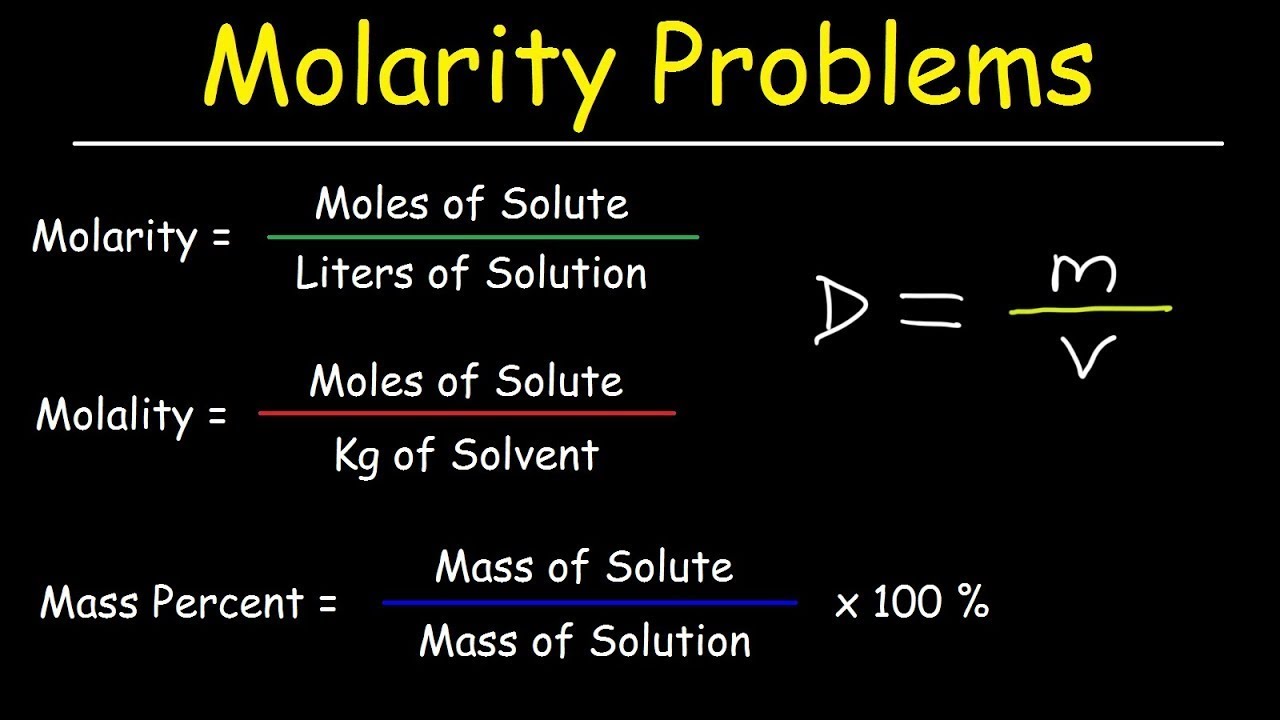 Molarity, Molality, Volume & Mass Percent, Mole Fraction & Density - Solution Concentration Problems