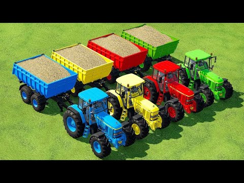 HARVESTING AND LOAD SUGARCANE WITH JOHN DEERE COLORED TRACTORS - Farming Simulator 22