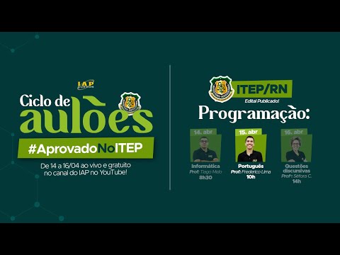 Banner de capa do material gratuito LIVE: APROVADOS NO ITEP/RN -   PORTUGUÊS.