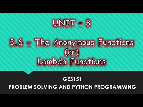 Anonymous Function Or Lambda Function In Python Tamil Unit 3 Cse P15 Ge3151 Quick Through