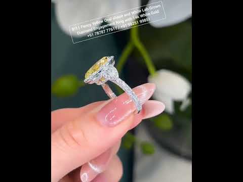 4.5ctw Oval shape Fancy Yellow & White Labgrown diamond Engagement Ring with 14k white gold