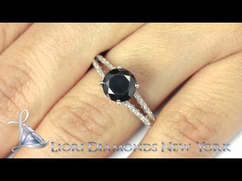 BDR-179 - 2.15 Carat Certified Natural Black Diamond Engagement Ring 14k White Gold
