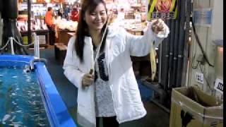 preview picture of video 'Hakodate Moring Market 16APR2011　函館朝市にて　イカ釣り'
