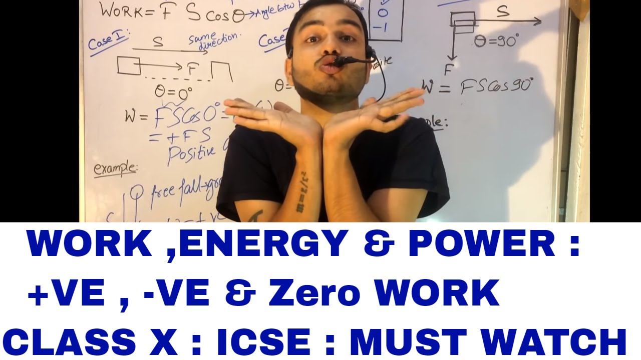 WORK,Energy & Power 01: ICSE PHYSICS 10th : 100% Important: Positive ,Negative ,Zero Work :