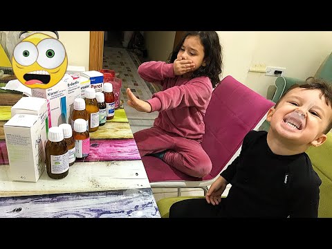 İlacı en güzel içen kazanır yarışması / ezmira ve umut hastalandı doktor ilaç verdi