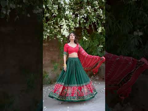 Green Patola Print Tussar Silk Lehenga Set with Gotta Patti Dupatta