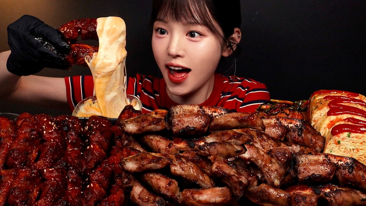 SUB)치즈폭포 매운 양념쪽갈비 먹방! 오돌뼈주먹밥 대왕 계란말이까지 한식 꿀조합 Pork Ribs Mukbang Asmr