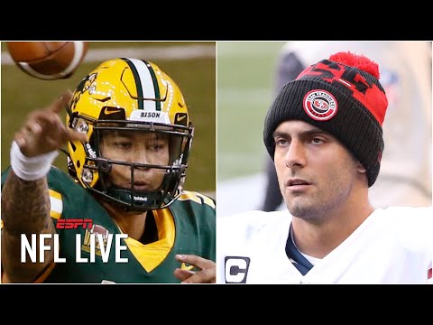 吉米-G？馬特-斯塔福德？凱爾-特拉斯克？特雷-蘭斯？評估2021年愛國者的四分衛選擇|NFL Live (Jimmy G? Matt Stafford? Kyle Trask? Trey Lance? Assessing Patriots' QB options for 2021 | NFL Live)