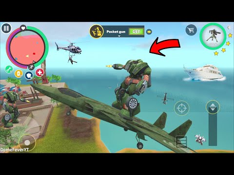 rope hero vice town (giant transformer jet airplane fly out of water) jet airplane fight robot - HD