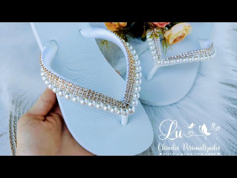 CHINELO BORDADO com PÉROLAS/ FACIL E RÁPIDO e strass/SEM COSTURA/FIO CONDUZIDO/iniciantes