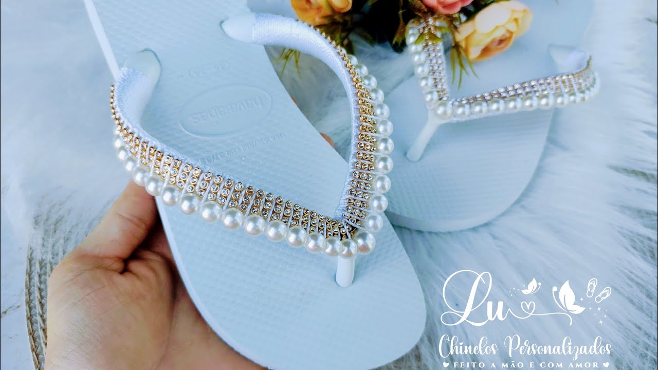 CHINELO BORDADO com PÉROLAS/ FACIL E RÁPIDO e strass/SEM COSTURA/FIO CONDUZIDO/iniciantes