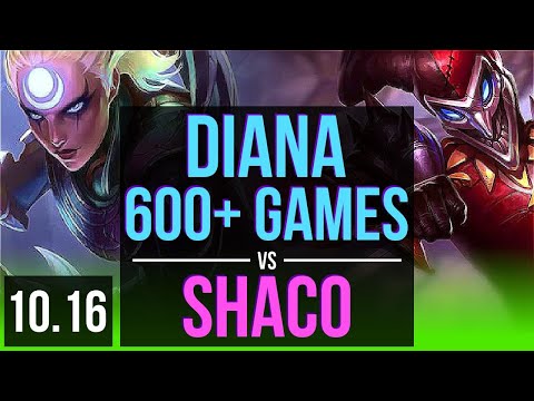 DIANA vs SHACO (JUNGLE) | 1.3M mastery points, 600+ games, 2 early solo kills | EUW Diamond | v10.16