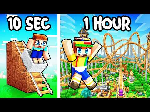 10 Second vs 1 Hour GIANT ROLLER COASTER Build Battle!