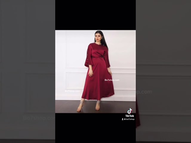 فستان ساتان لف احمر