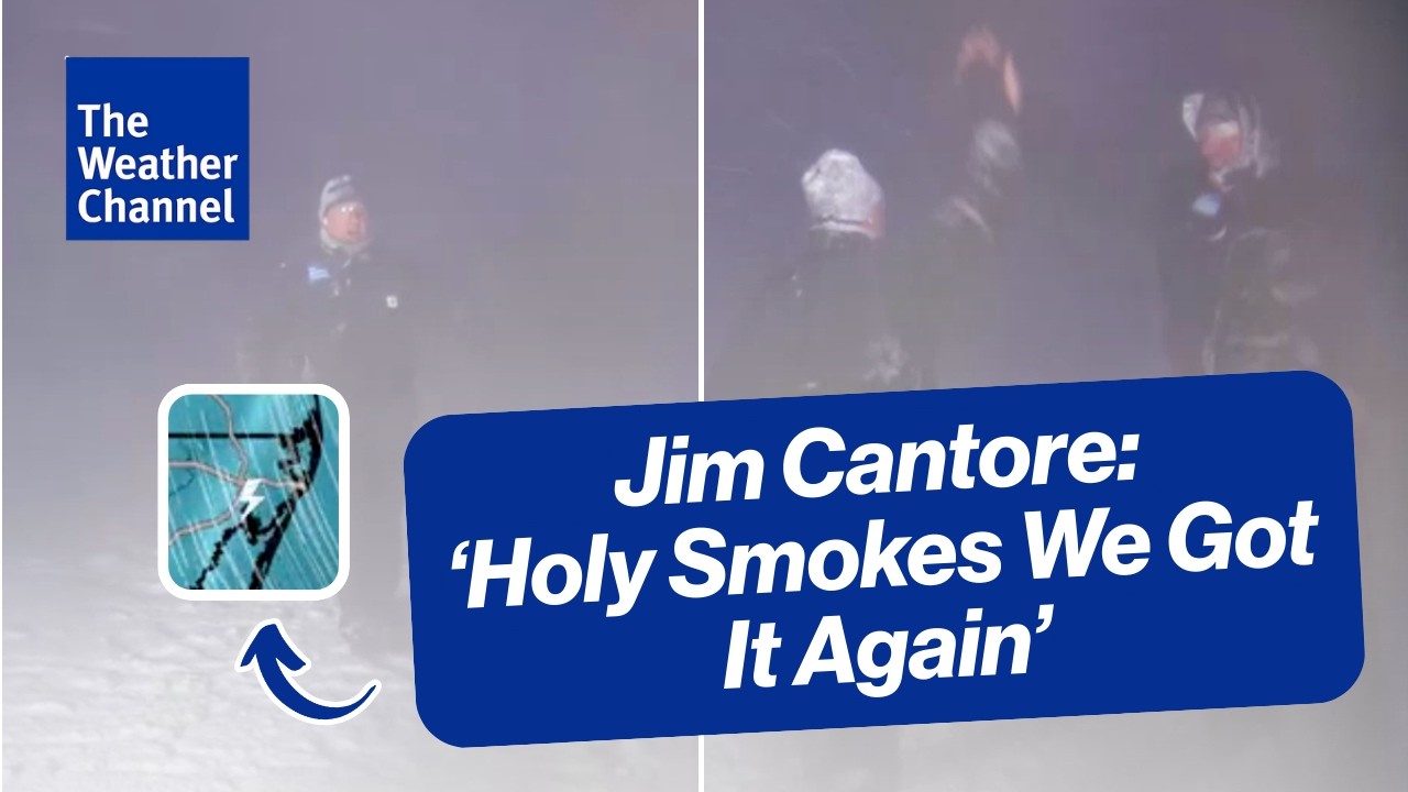 Jim Cantore reporting live during thundersnow in Plymouth, Massachusetts