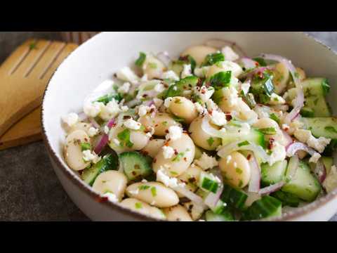 Butter Bean Salad with Capers and Feta Cheese - 10 Mins Prep - NO COOKING Required!