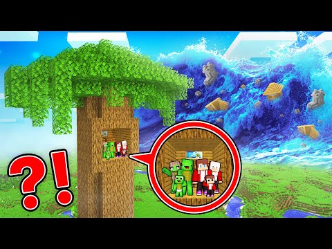 EPIC TSUNAMI vs. Mikey Family & JJ Family TREE Bunker - Minecraft (Maizen)
