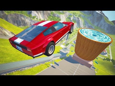Giant Slack Tub Water Vortex High Speed Jumping Crashes - BeamNG.drive