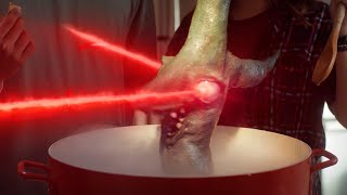  Woman preparing totinos in a giant pot
