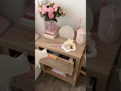 set up my new nightstand with me🎀🤍 #decor #bedroomdecor #organizewithme #aestheticvibes #thatgirl