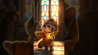 Kitten singing in a choir with other kittens in the church