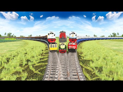 SIX CRAZY TRAINS CROSSING THREE ON TOP | IMPOSSIBLE CROSSING RAILROAD TRACKS | Trainz Simulator 2022