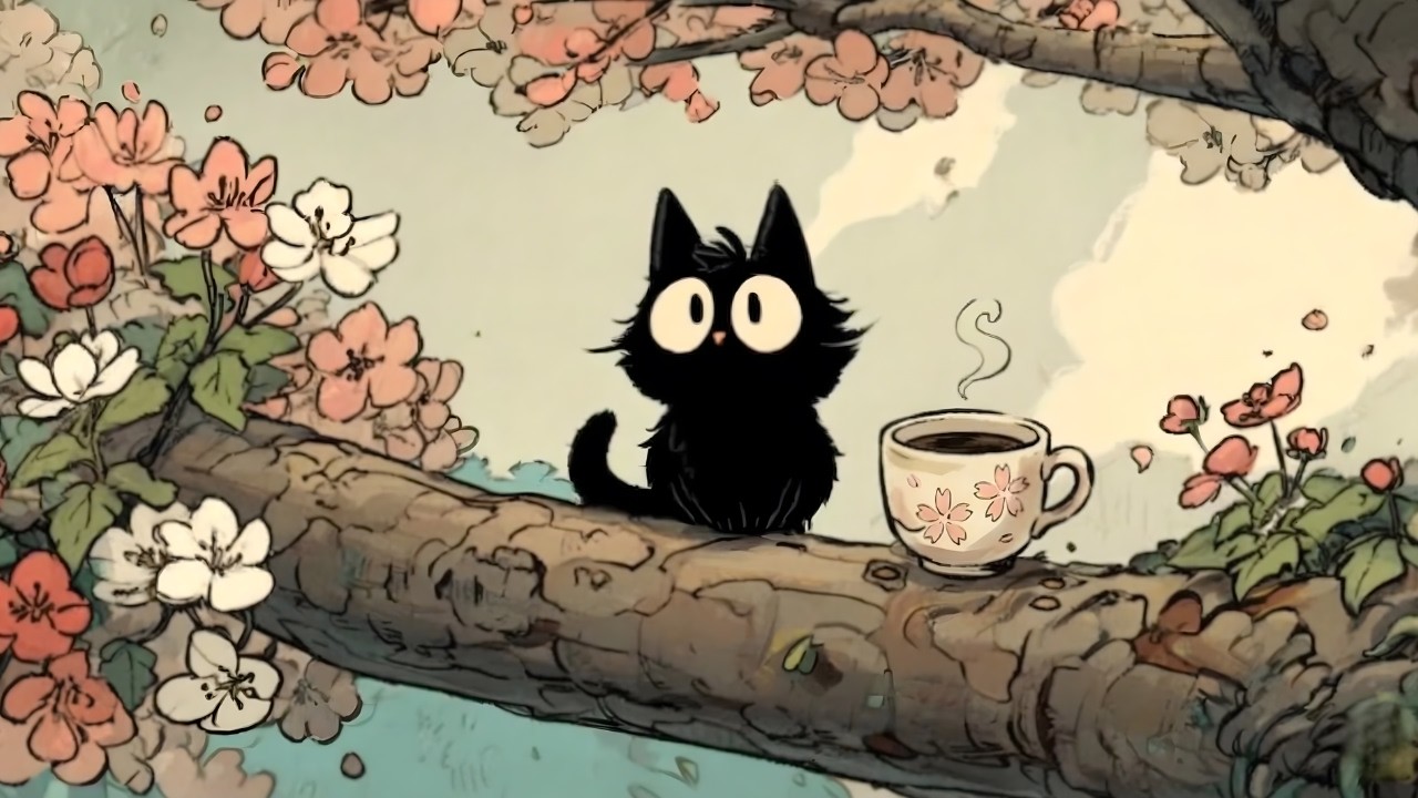 Cat Jazz Relax – Peaceful Sakura Season with Coffee and Jazz