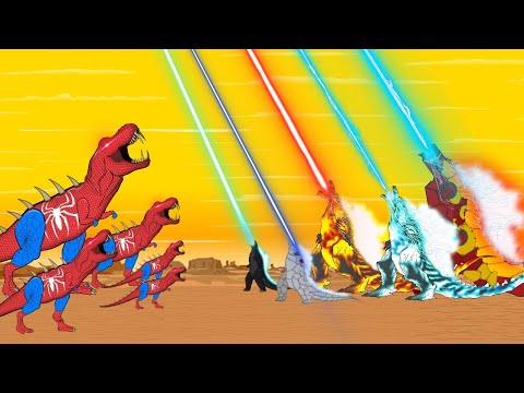 GODZILLA ATOMIC BREATH vs Spider Man T-Rex Dinosaurs: Who Is The King in Jurassic World ???
