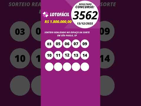 Lotofácil resultado Concurso 3562 13/12/2025