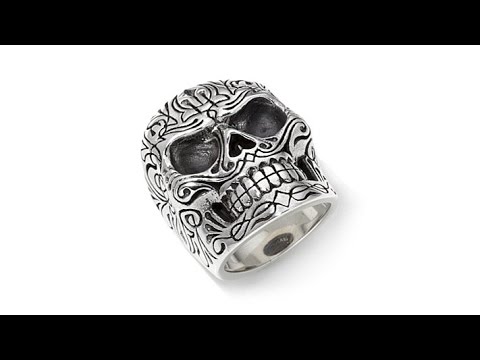 King Baby Jewelry Men's Pinstripe Skull Ring