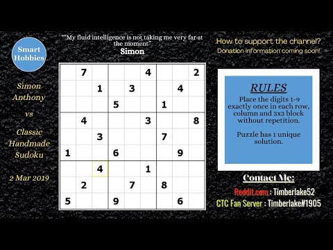 Sudoku Techniques Used By World Champions - Simon vs Classic Handmade Puzzle 2 Mar 2019