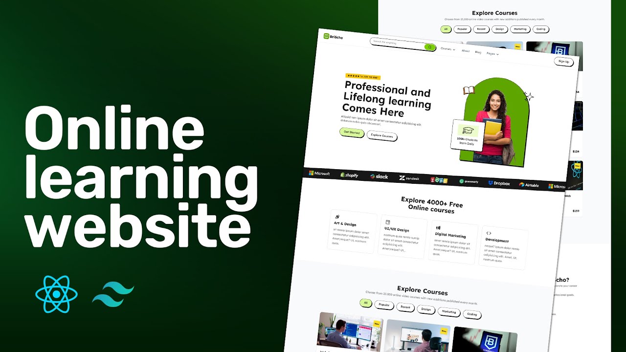 Build a modern Online Learning website with React.js & Tailwind CSS #reactjs #reactjstutorial