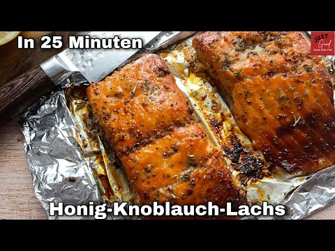 Einfacher Honig-Knoblauch-Lachs aus dem Ofen, in NUR 25 Minuten [ extra saftig ]