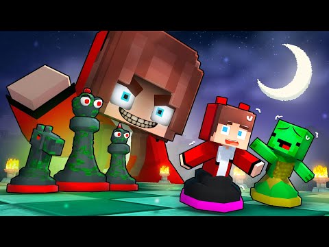 JJ and Mikey Vs CRAZY Girl STALKER in Chess - Maizen Minecraft Animation