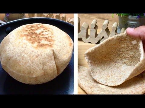 Pain Pita blé entier à la poêle 💯 santé! Sans sucre Sans huile👌/ Healthy whole wheat pita bread