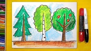 Смотреть онлайн Как поэтапно нарисовать красивое дерево для детей