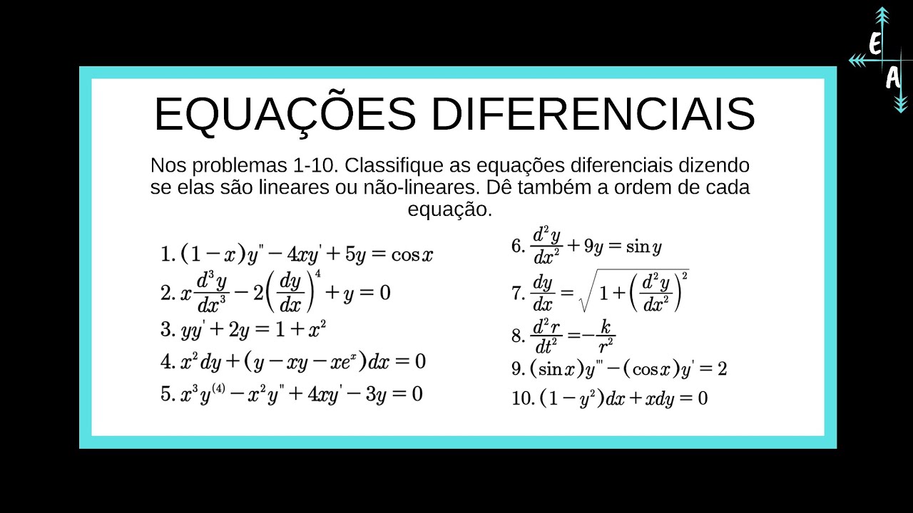 Equações Diferenciais - Linear ou Não Linear e Ordem - Exercícios 1-10 Zill 3ed