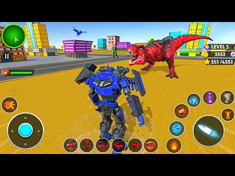 Blue Robot Multiple Transformers Dino Car Jet Robot Action - Android Gameplay