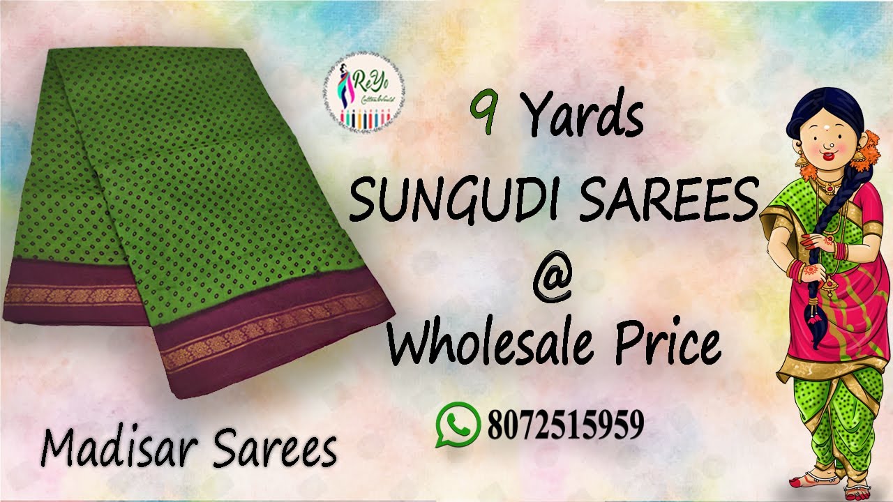 Sungudi Cotton Sarees (9-Yards) Madisar Saree at Lowest Price