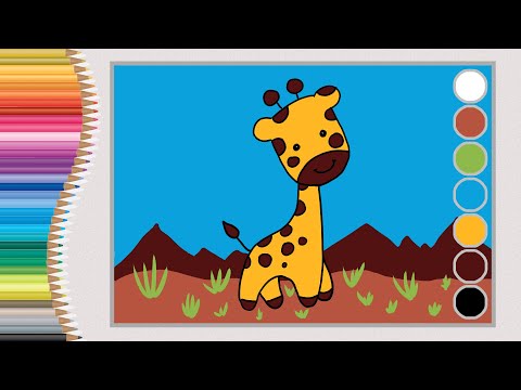How to Draw and Colour Giraffe/Easy Step by Step drawing and colouring/5minute arts for kids
